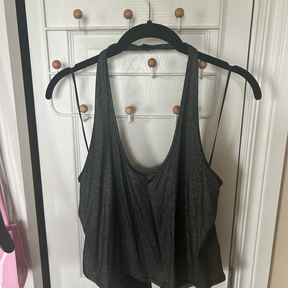 NWT Express silver and black Halter Top XL